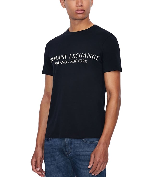 Buy Armani Exchange Navy Logo Regular Fit T-Shirt for Men Online @ Tata  CLiQ Luxury