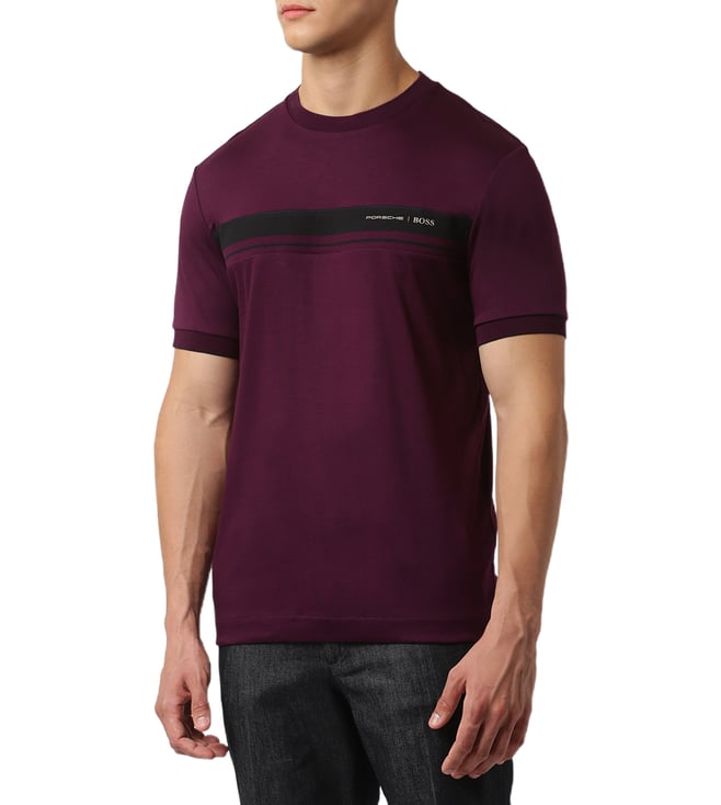 Buy BOSS Purple Regular Fit T Shirt With Capsule Logo for Men