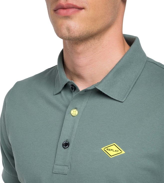 Buy Replay Sage Green Stretch Regular Fit Piquet Polo T-Shirt for Men ...