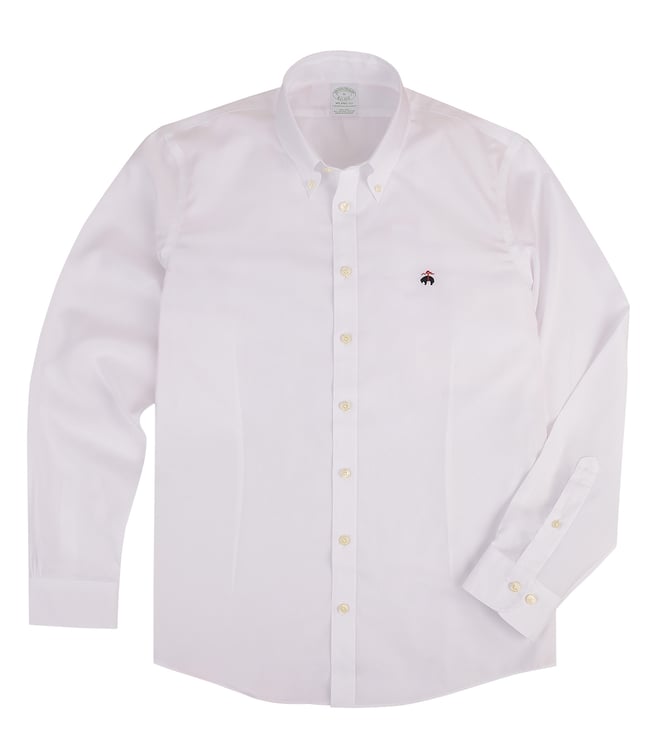 slim fit dress slacks Mercer & Sons White Two-Ply Classic 100% Pima Cotton Oxford Shirt main image 1