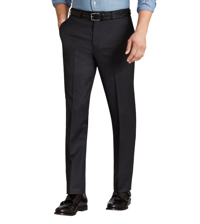 Buy Brooks Brothers Charcoal Flat Front Trousers (BrooksFlex) for Men ...