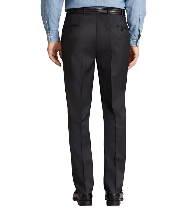 Buy Brooks Brothers Charcoal Flat Front Trousers (BrooksFlex) for Men ...