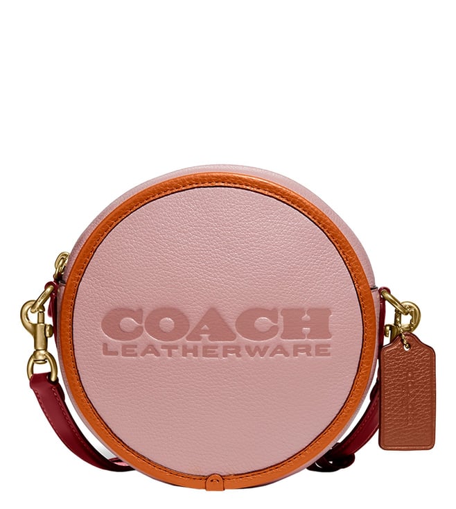 Coach Embossed Leather Horse & Carriage Round Crossbody - Pink