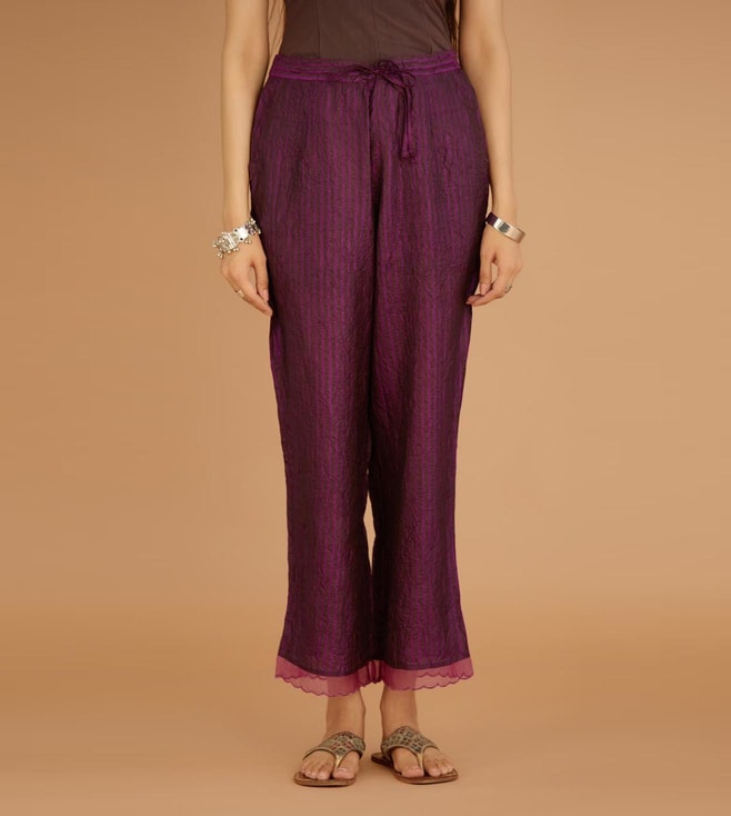 Buy Women Purple Regular Fit Textured Casual Trousers Online  801274   Allen Solly