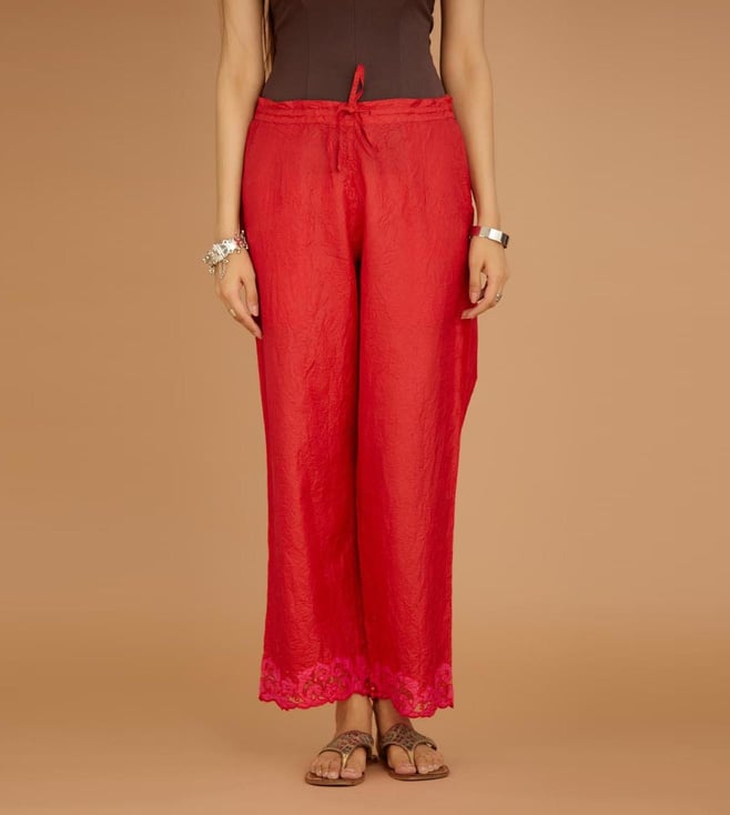 Buy W Coral Red Polyester Palazzo Trousers  Palazzos for Women 1440853   Myntra