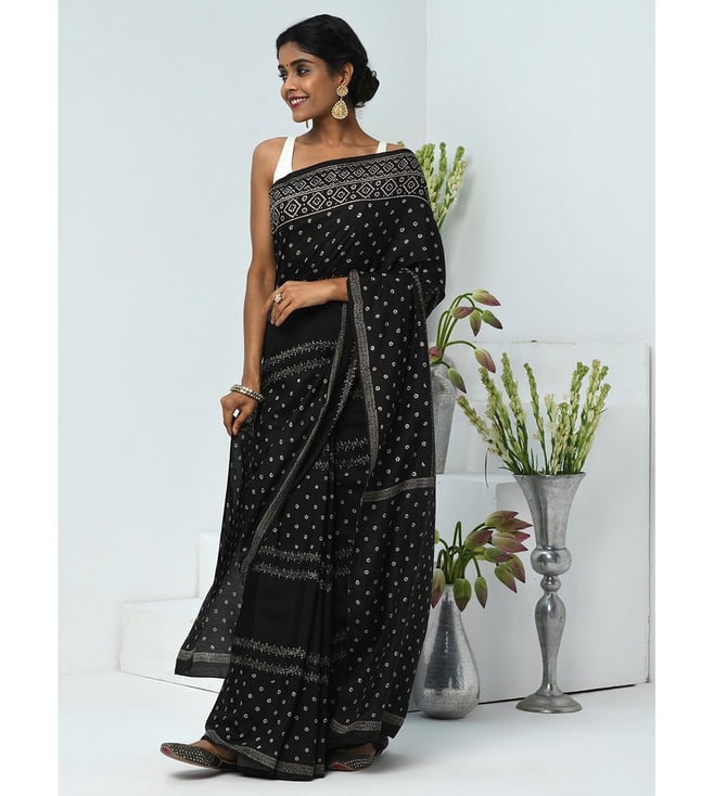 Black saree with printed blouse