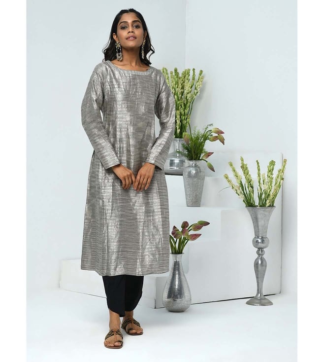Grey Printed & Embroidered Kurta Set Design by Punit Balana at Pernia's Pop  Up Shop 2024