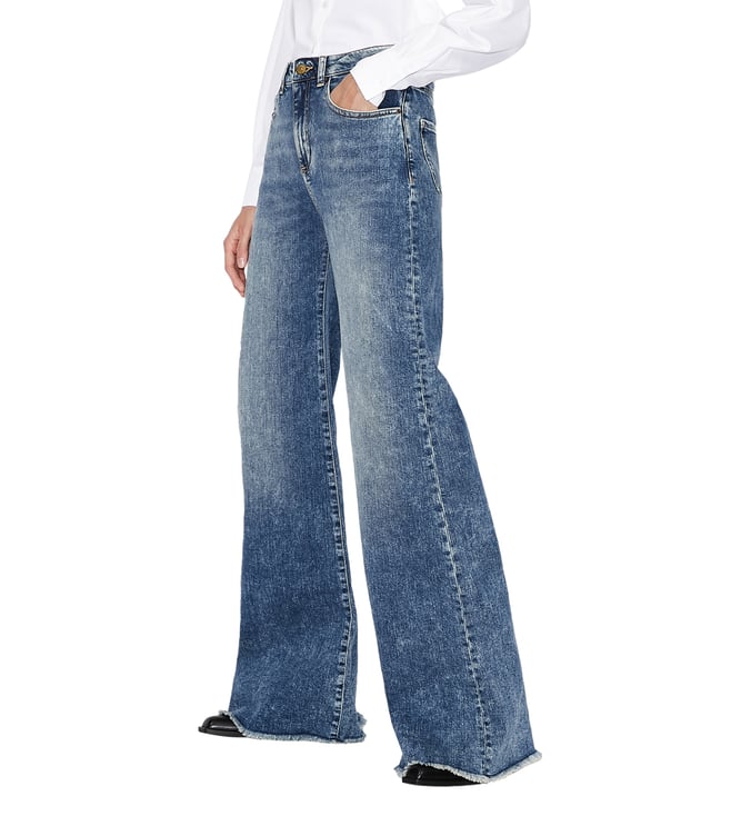 Buy Armani Exchange Blue Wide Legged Indigo Mid Rise Jeans for Women Online  @ Tata CLiQ Luxury