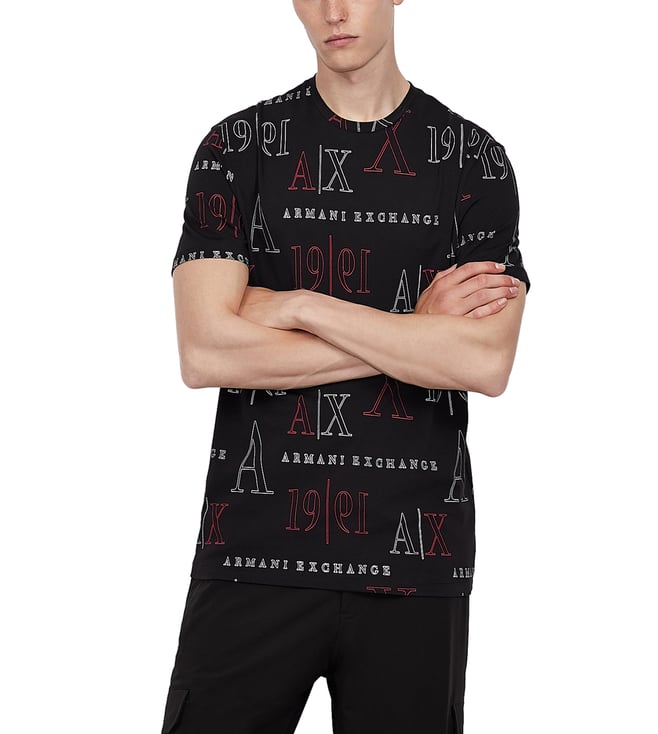 Buy Armani Exchange Black All Over Logo Print Regular Fit T-Shirt for Men  Online @ Tata CLiQ Luxury