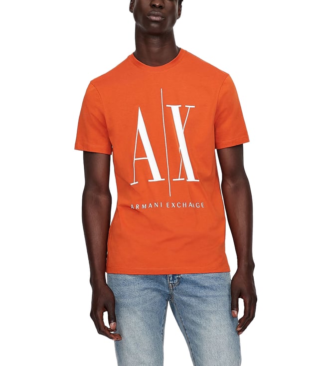 Buy Armani Exchange Orange Logo Regular Fit T-Shirt for Men Online @ Tata  CLiQ Luxury