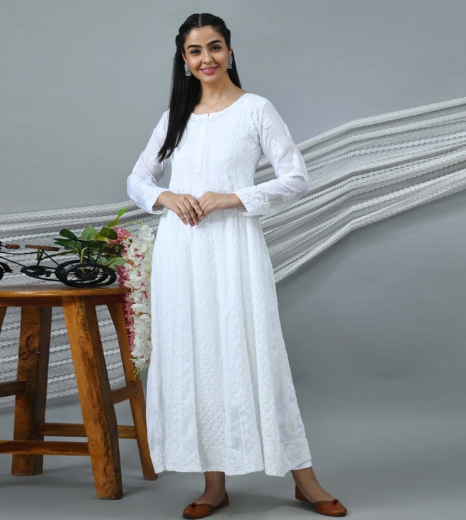 chikankari white anarkali kurta