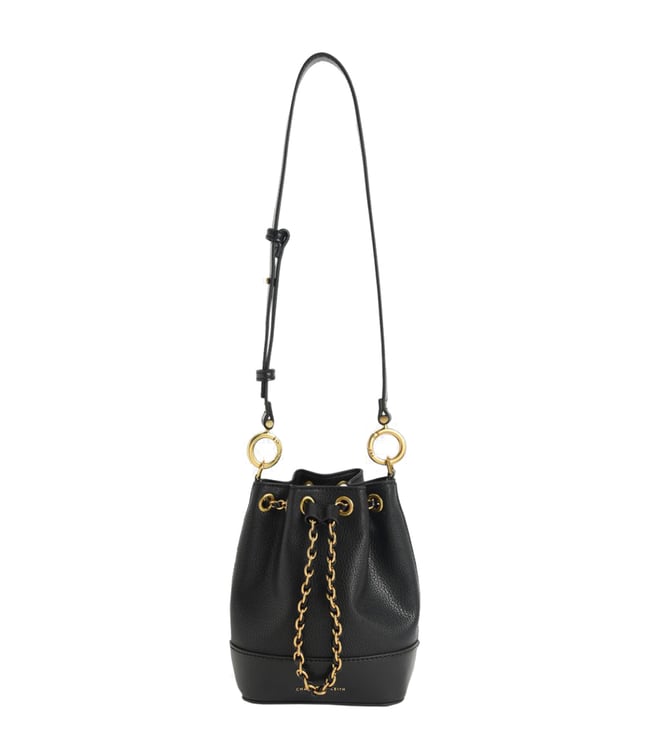 AHIKOZA Black Core Collection Structured Medium Bucket Bag