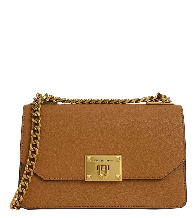 Charles & Keith Tweed Asymmetrical Shoulder Bag in Natural