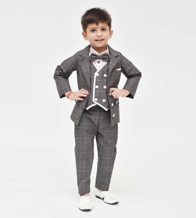Buy Fayon Kids Grey Check Coat Pant Set 