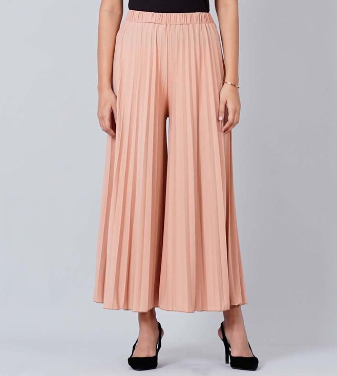 Buy BE INDI Womens Check Wide Leg Pleated Palazzo Pants  Shoppers Stop