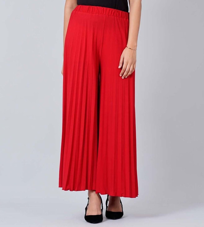 Buy Red Wide Leg Pants With High Front Slit Red High Waist Online in India  - Etsy