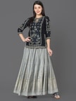 Ojas Design Black & Grey Embroidered Kurti Skirt Set