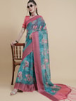 Aks Blue Printed Saree With Unstitched Blouse