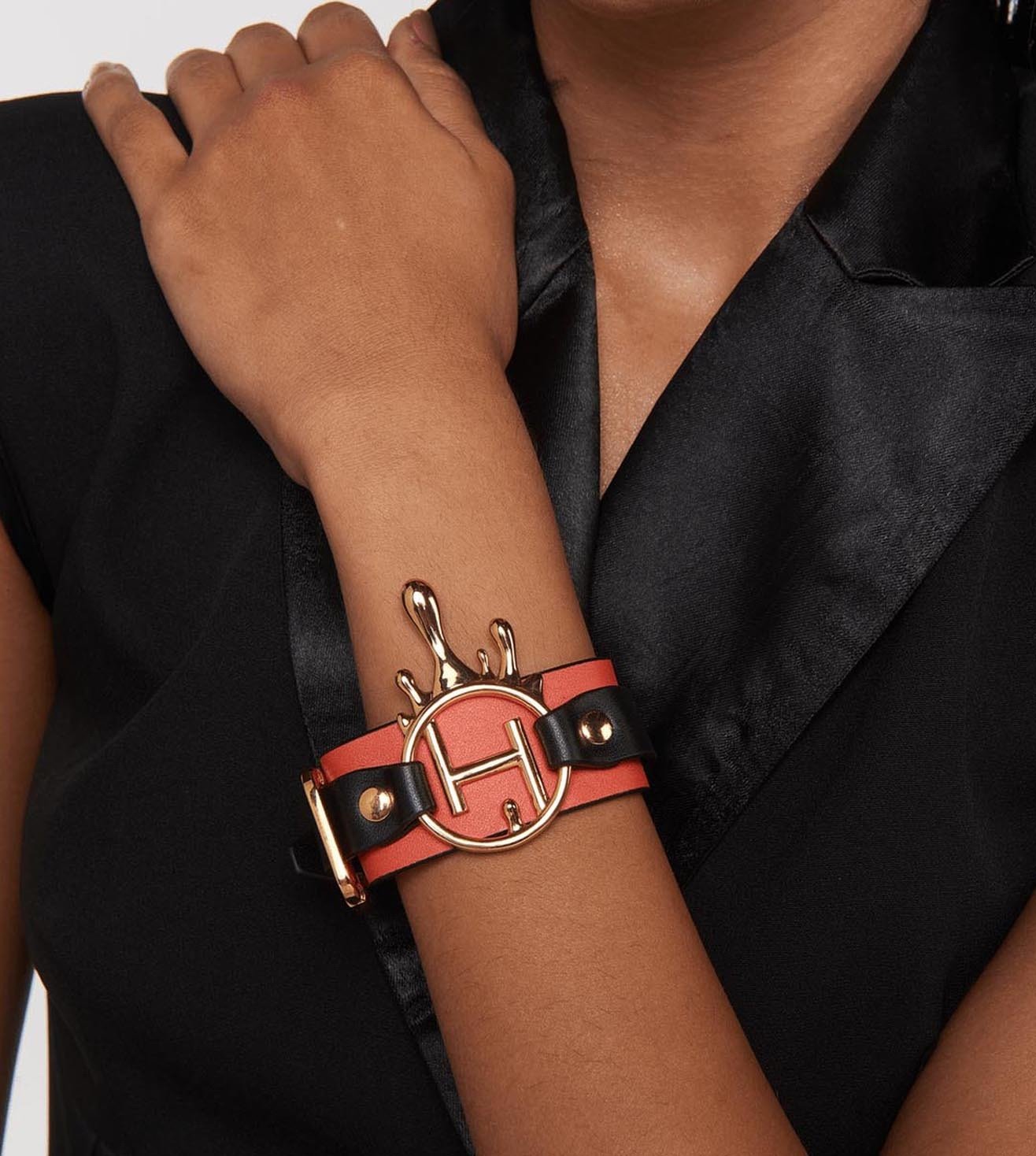 Outhouse - OH Series The Oh Monogram, Tangerine Double Wrap Leather Bracelet