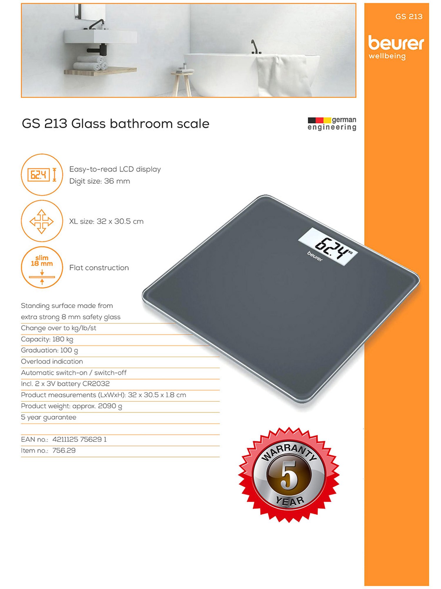 Beurer GS 213 glass bathroom weighing scale – Swift Health Kart