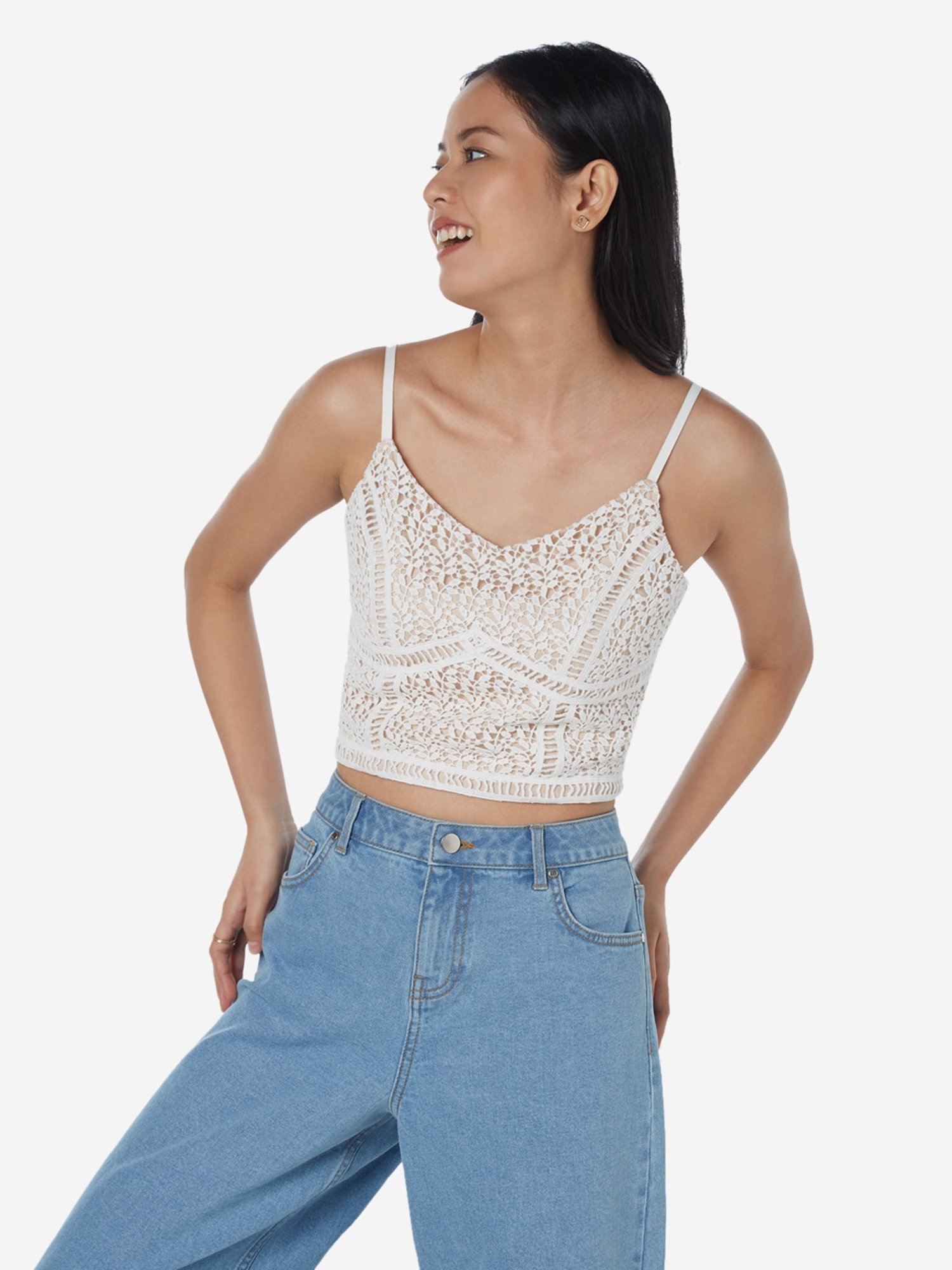 Buy Nuon by Westside White Lace Design Kyani Crop-Top for Women