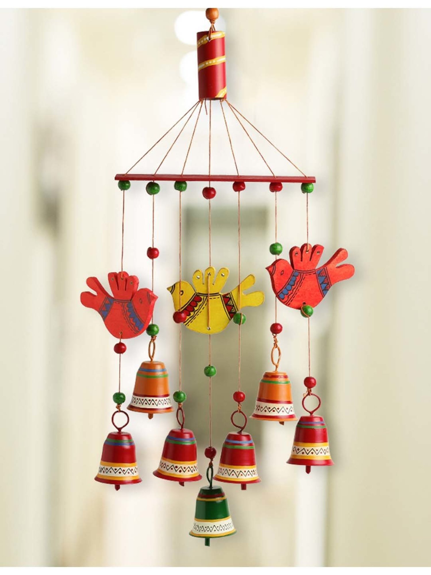  ExclusiveLane 'Breezy Chiming' Hand-Painted Metal Decorative Hanging  Bells Wind Chimes for Home Décor, Balcony