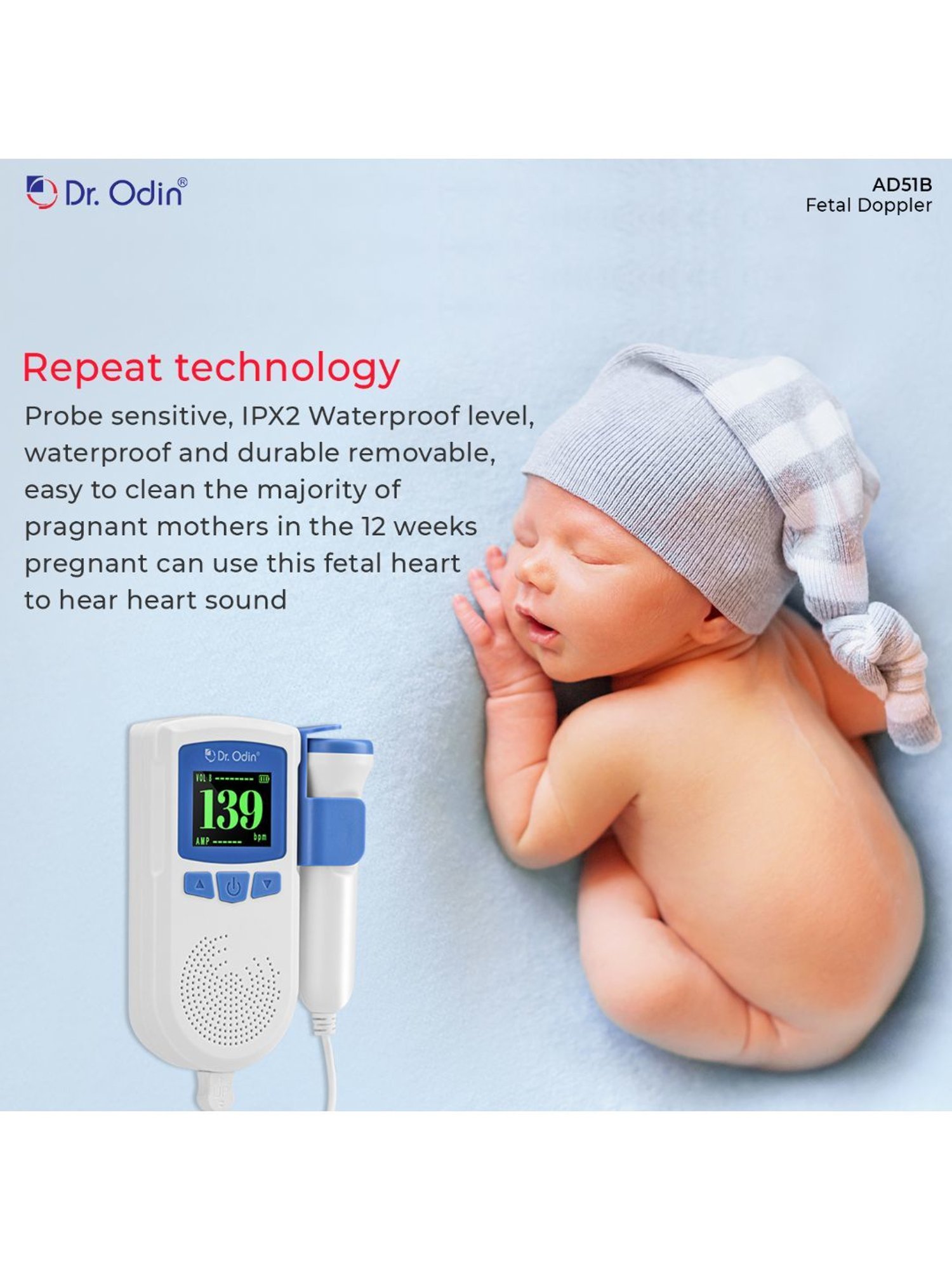 Dr. Odin AD51B Fetal Doppler  Fetal Heart Rate Monitor for Home