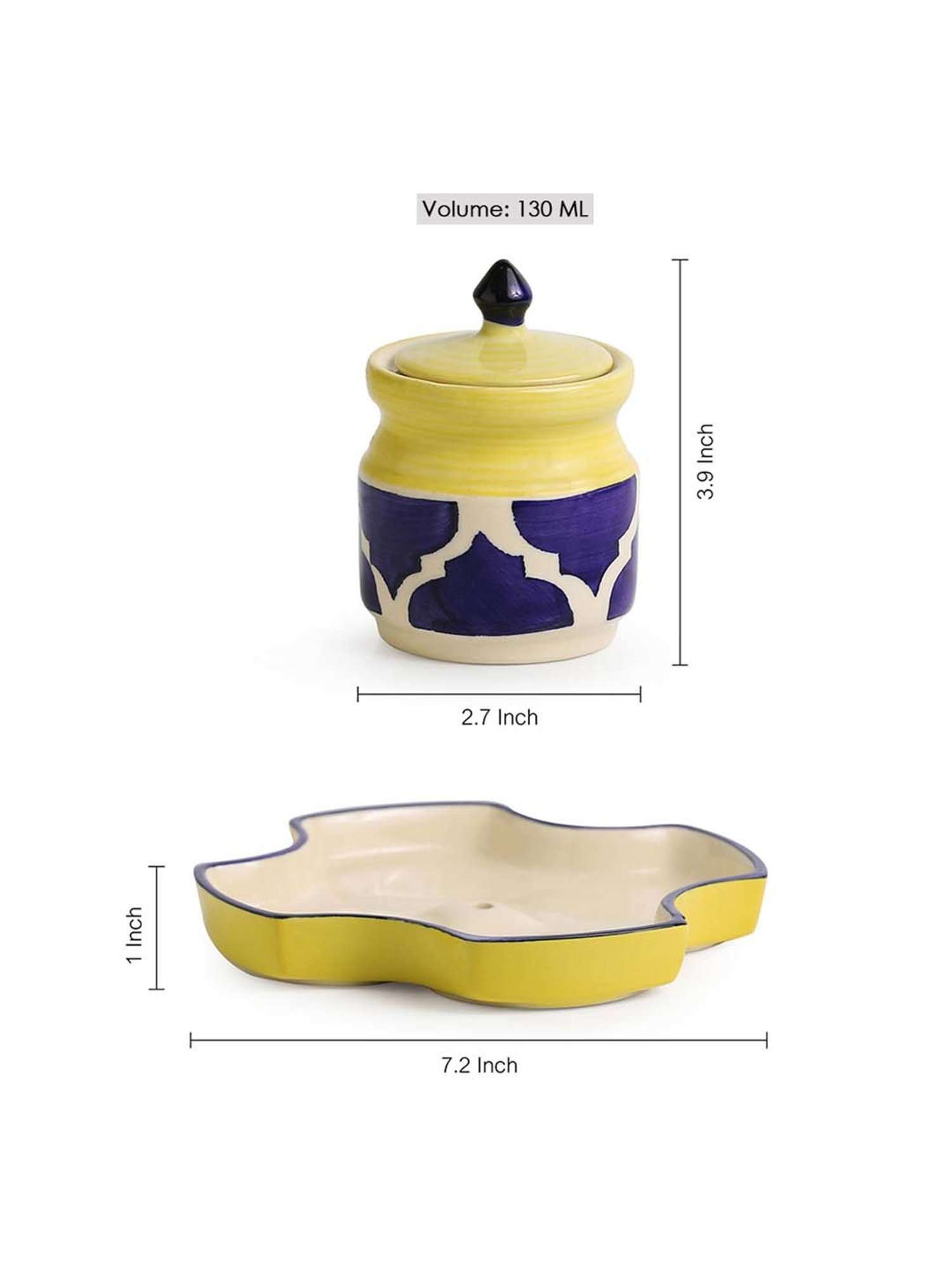 ExclusiveLane Handpainted Ceramic Pickle & Chutney Jars With Spoons (Set Of  2)