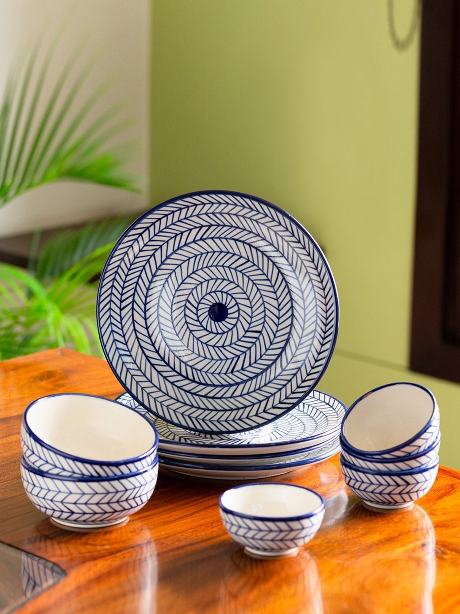 Buy ExclusiveLane Ceramic Dinner Plates - With Serving Bowls & Katoris,  Earthen Turquoise, Hand Glazed, Microwave Safe Online at Best Price of Rs  3560 - bigbasket