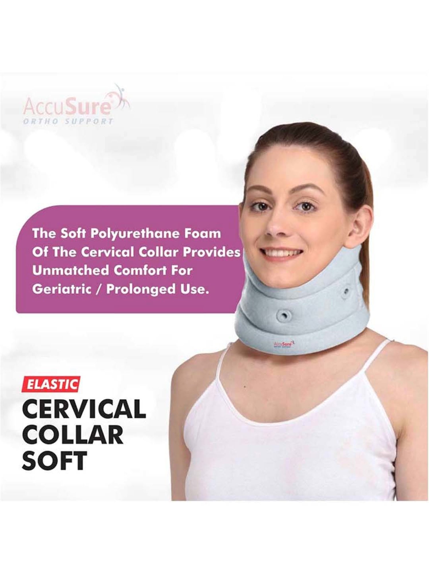  Cervical Collar, Soft Contour Foam, Neck Support Brace,  White Average 3 Depth, Universal