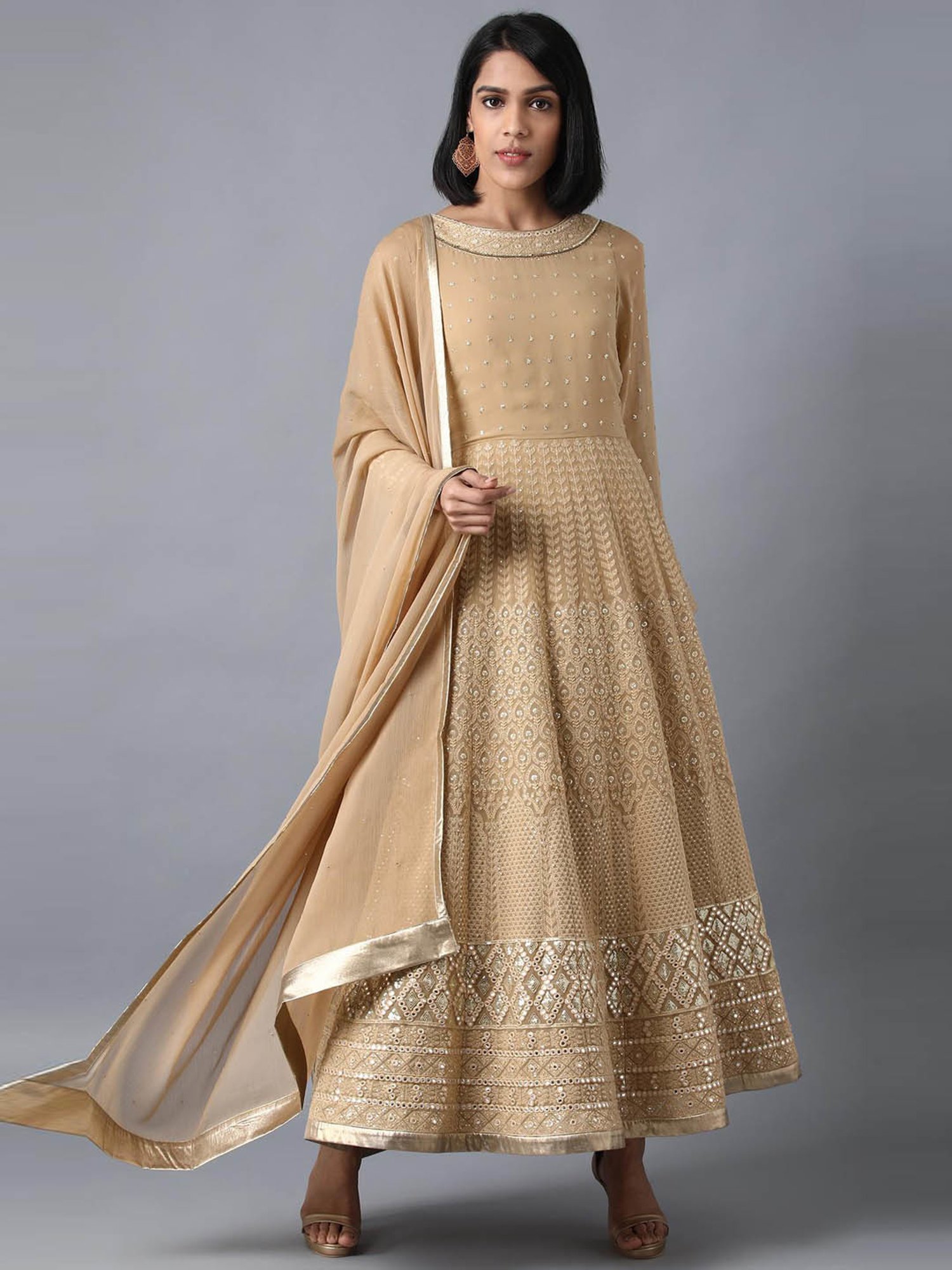 Buy Wishful by W Beige Embellished Dress With Dupatta for Women's Online @  Tata CLiQ