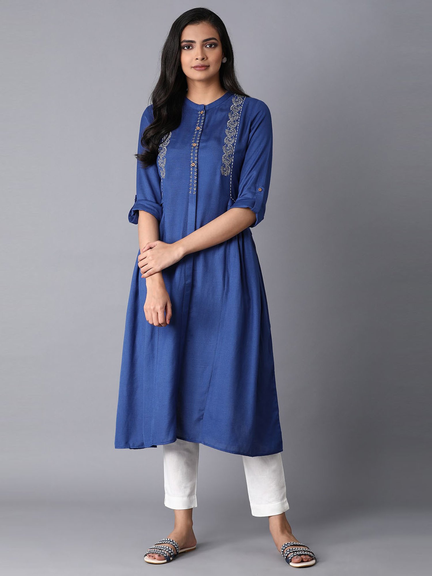 Buy W Blue Embroidered Pants for Women Online @ Tata CLiQ