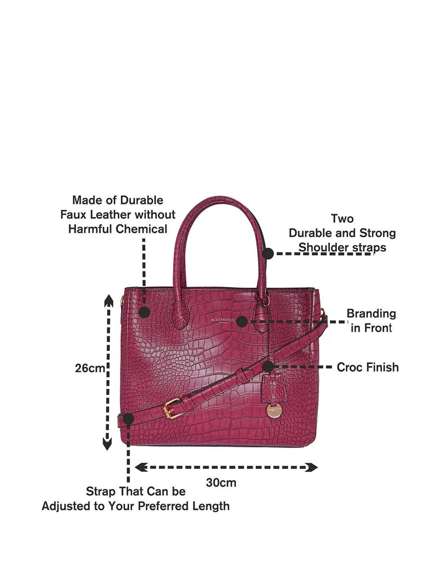 Accessorize London Women's Faux Leather Burgundy Gemma croc handheld  Satchel Bag