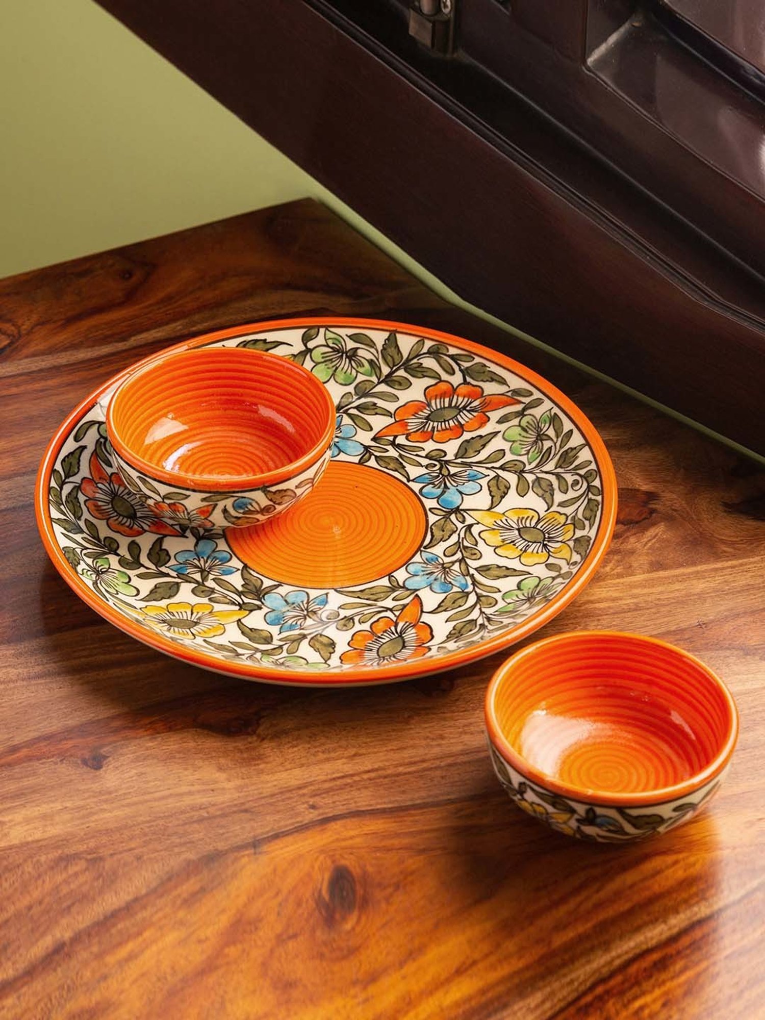 Buy ExclusiveLane Ceramic Dinner Plates - With Serving Bowls & Katoris,  Earthen Turquoise, Hand Glazed, Microwave Safe Online at Best Price of Rs  3560 - bigbasket