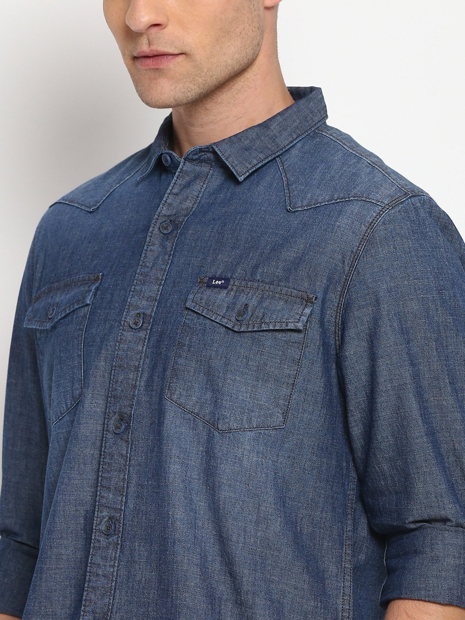 Vintage Lee Jeans Shirt Oldschool Blue Denim Ripped Men Women Shirt Button  up Size L / XL - Etsy