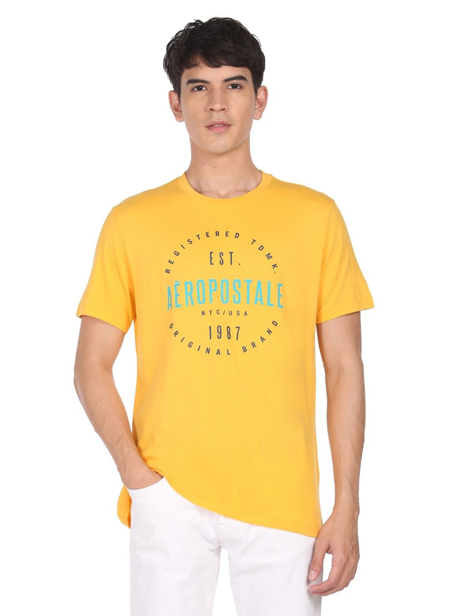 Aeropostale Front-Logo Round-Neck Gradient T-Shirt for Men - Blue