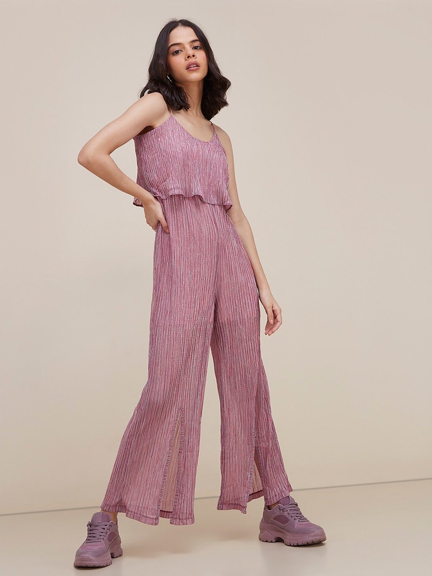 Pink store shimmer jumpsuit