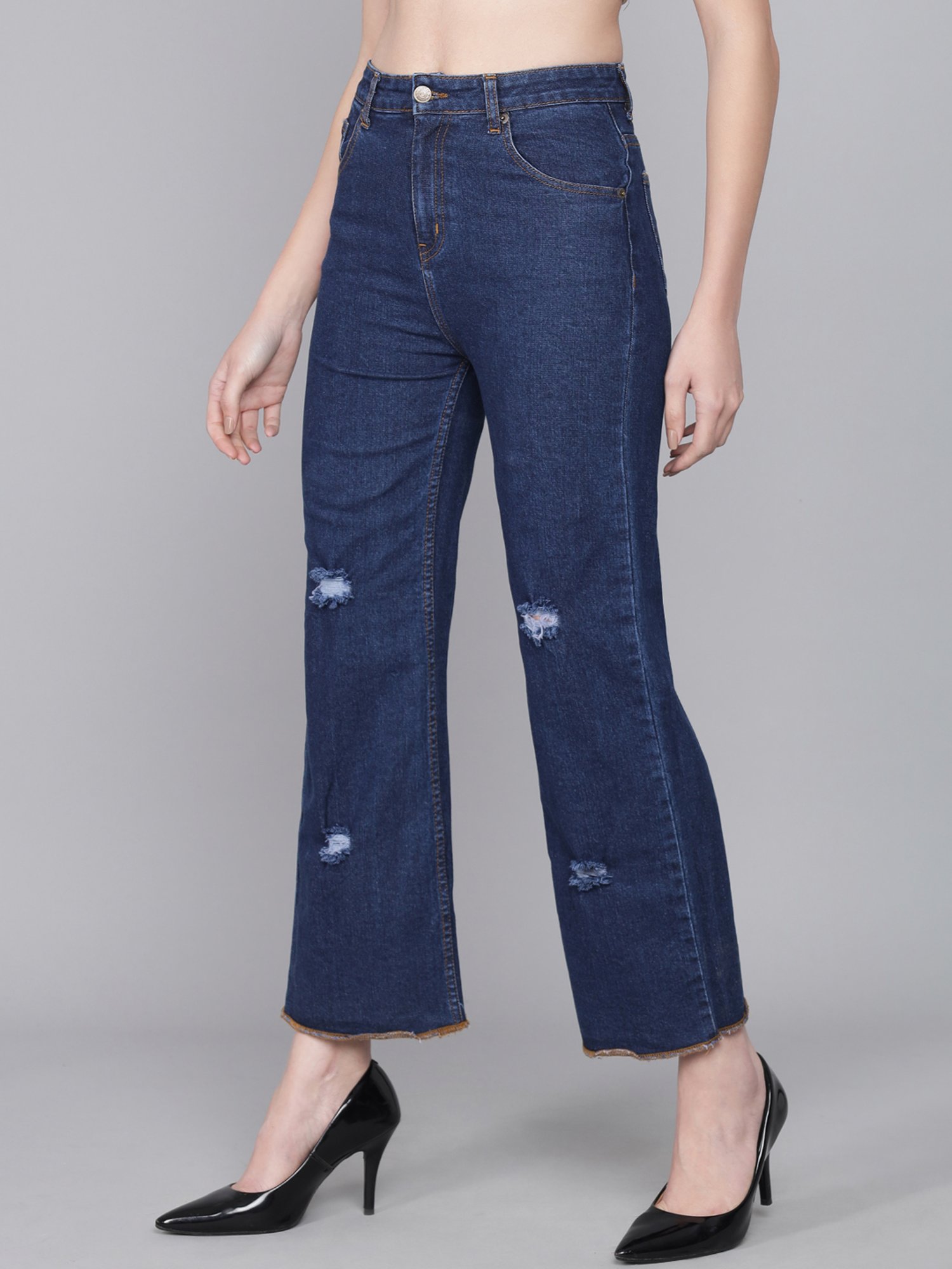 Buy Kotty Dark Blue Flared Fit High Rise Jeans for Women's Online