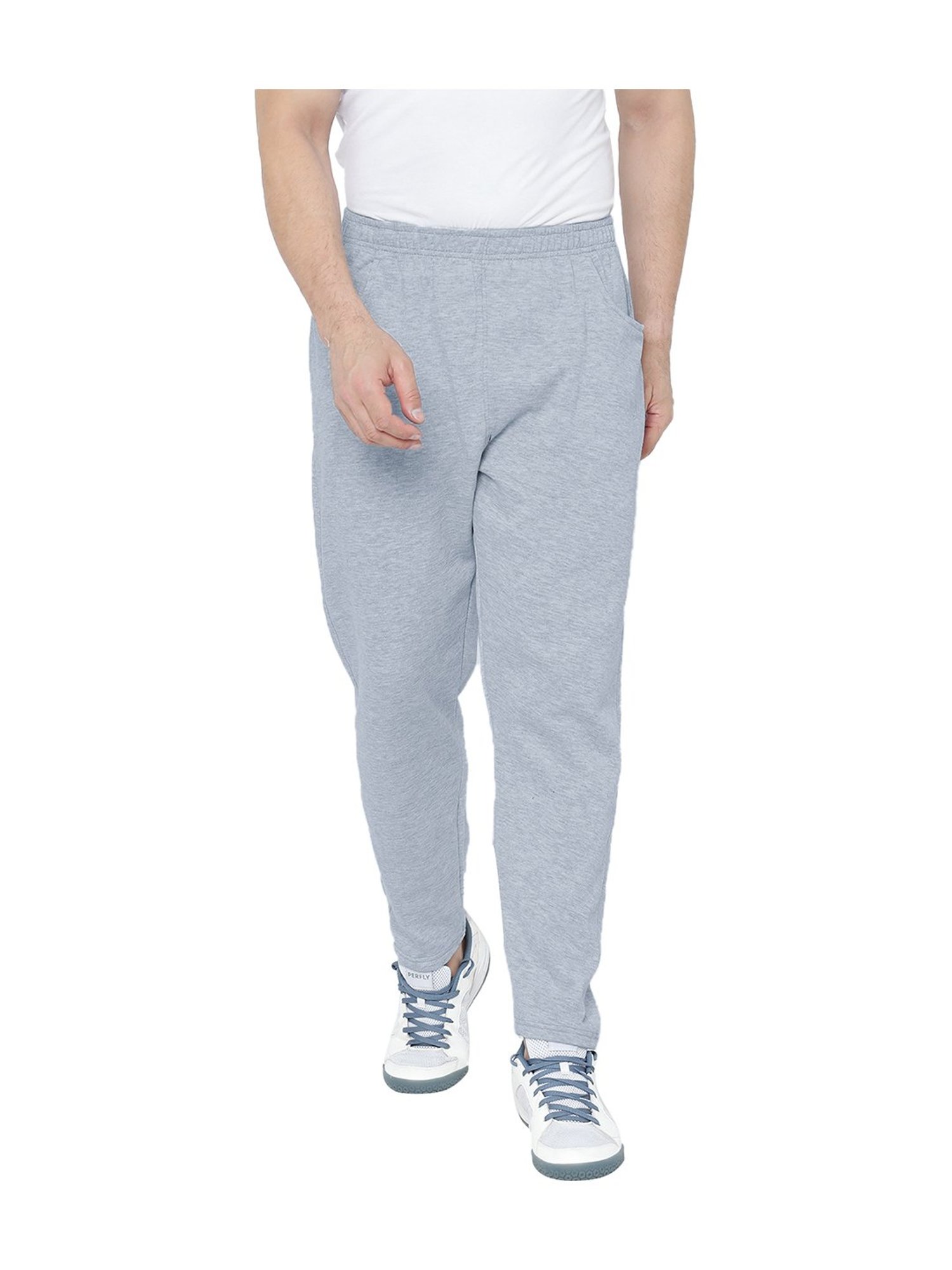 Fabulous Light Grey 4Way Lycra Solid Regular Track Pants For Men