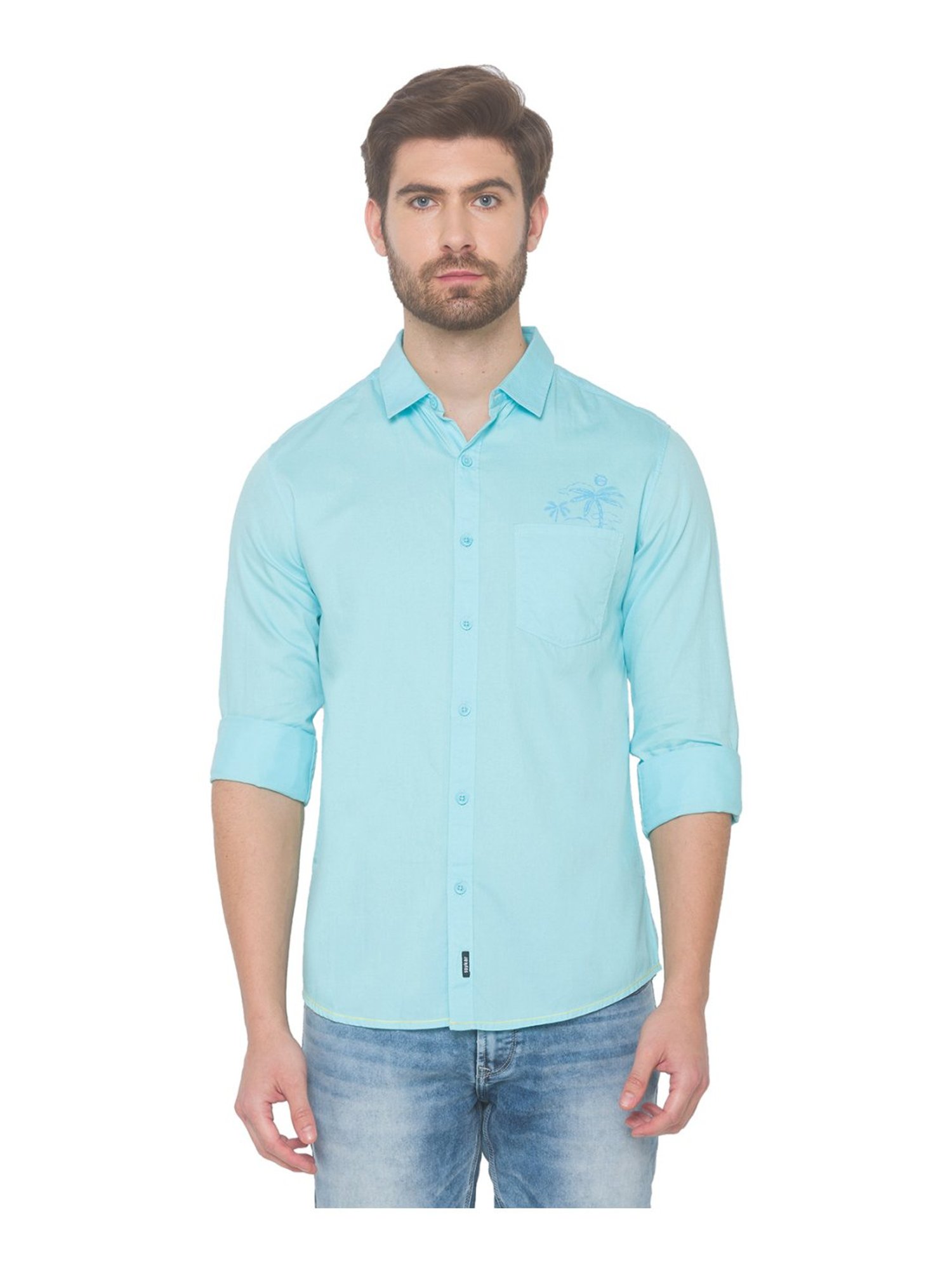 Spykar Blue Cotton Slim Fit Printed Shirt-Spykar-Clothing-TATA CLIQ
