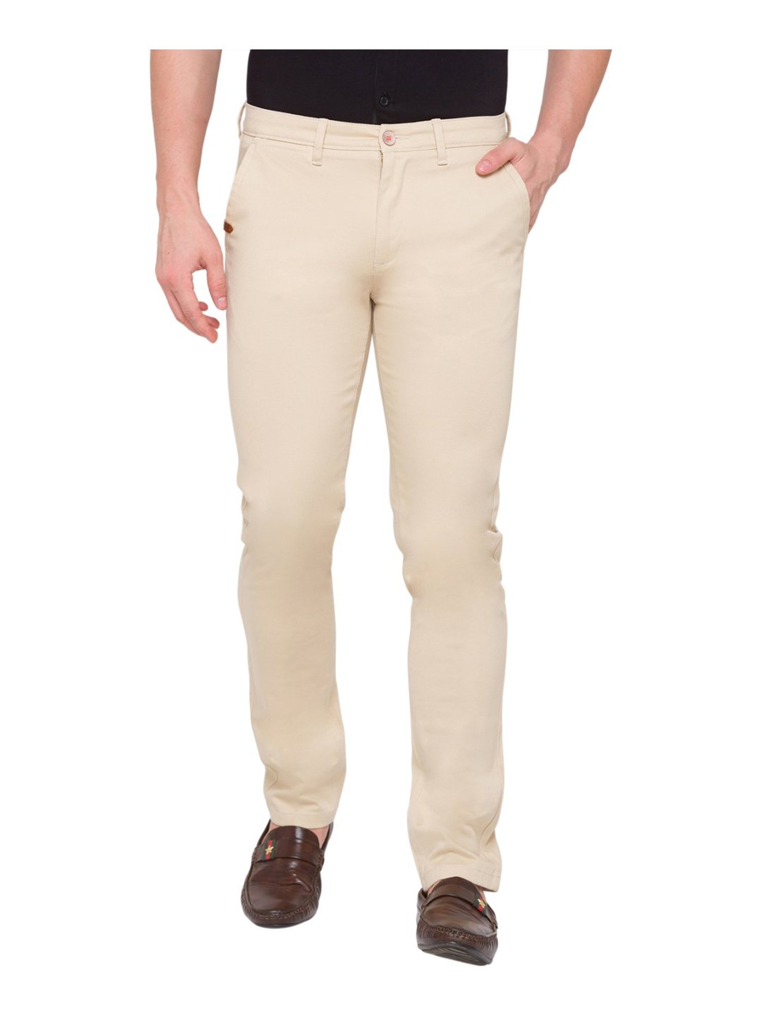 Mens Green Cotton Solid Trousers