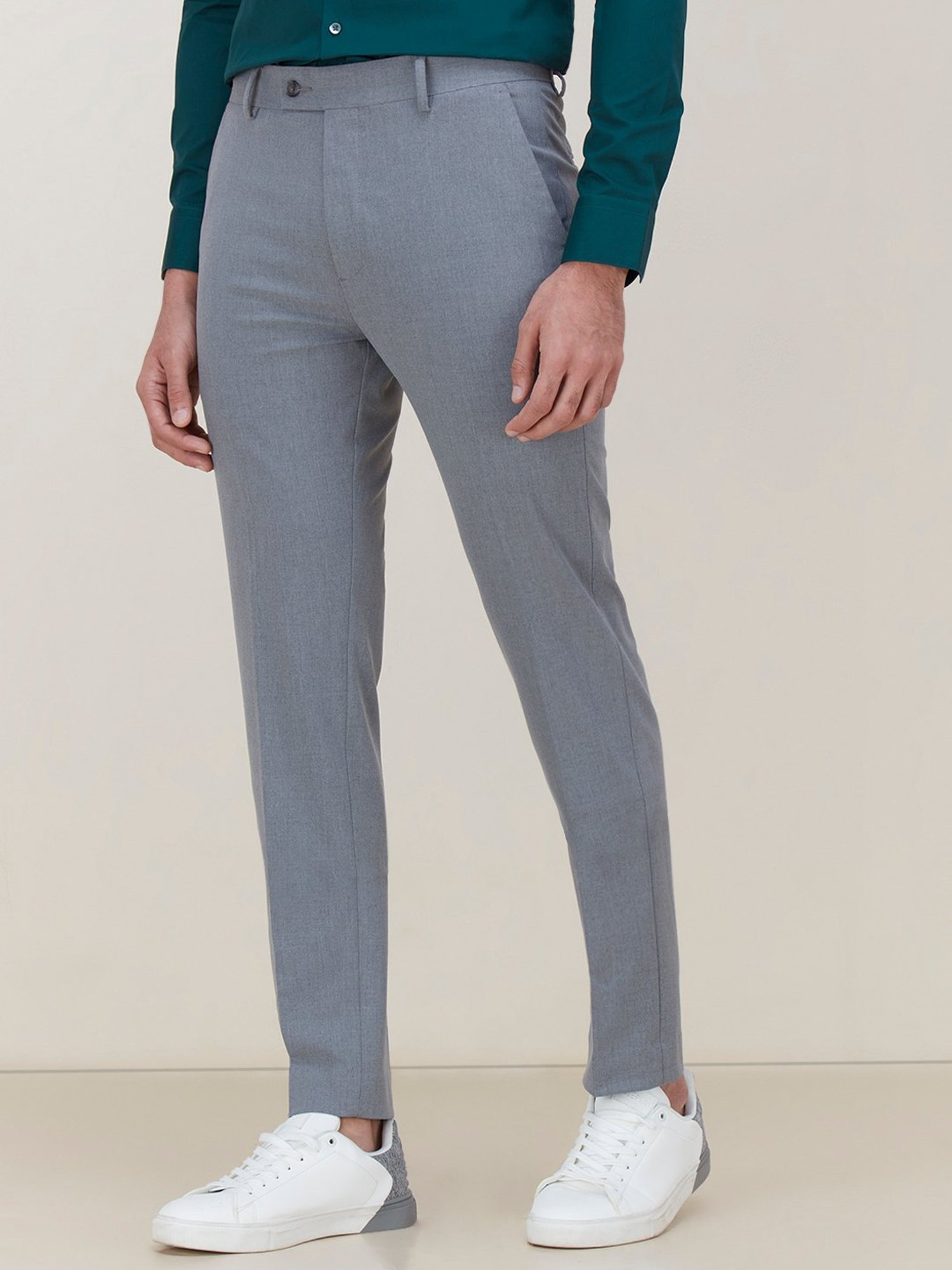 Buy WES Formals Solid Off White Slim Tapered Fit Trousers from Westside