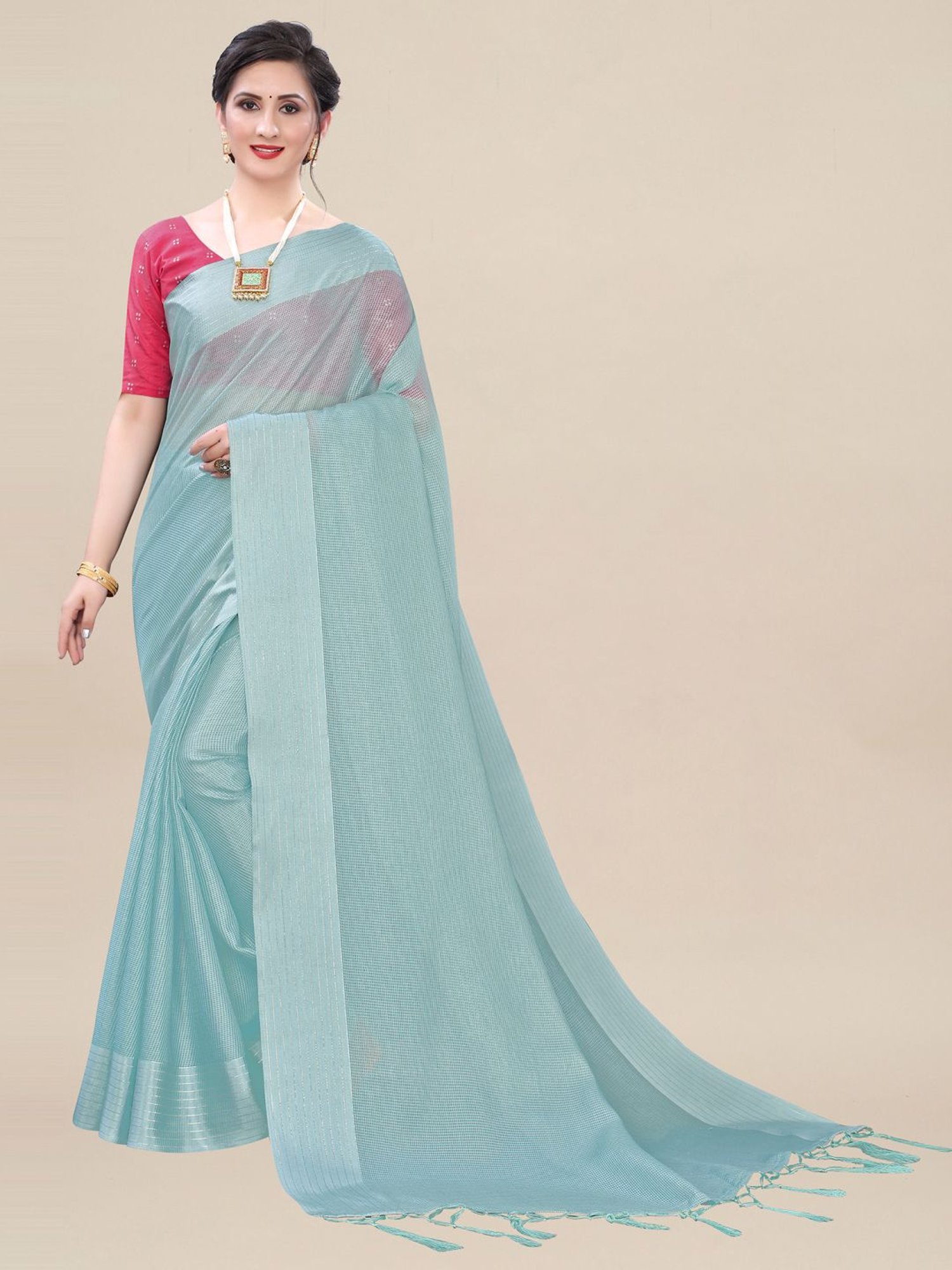 Sky Blue And Pink Soft Silk Saree With Saree Blouse ( sn18 ) - ePika India