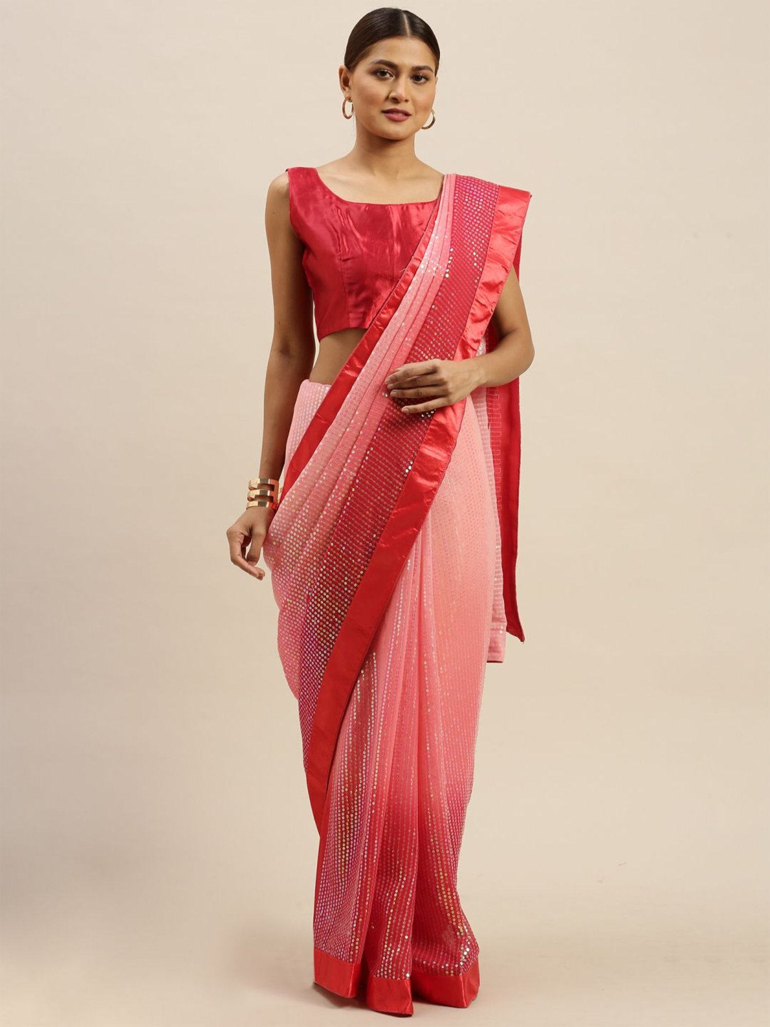 Saree Mall Red Embellished Saree With Unstitched Blouse