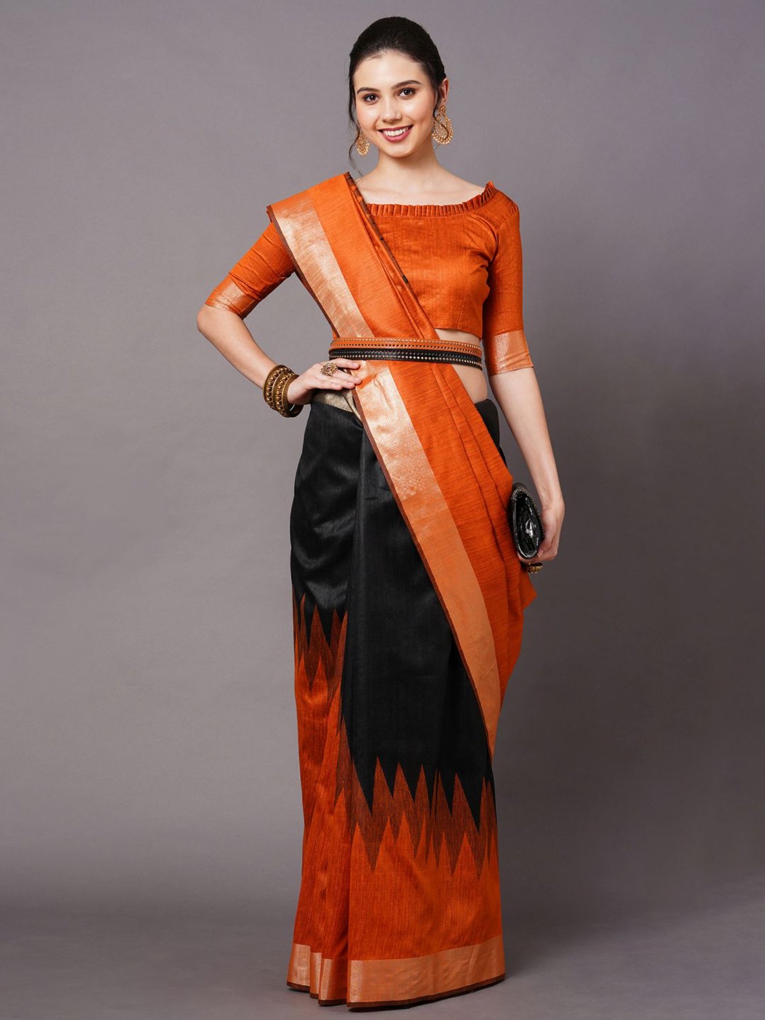 Reeta Fashion Designer Orange Georgette Jacquard Lace Saree with Unstitched  Blouse | Reeta Fashion