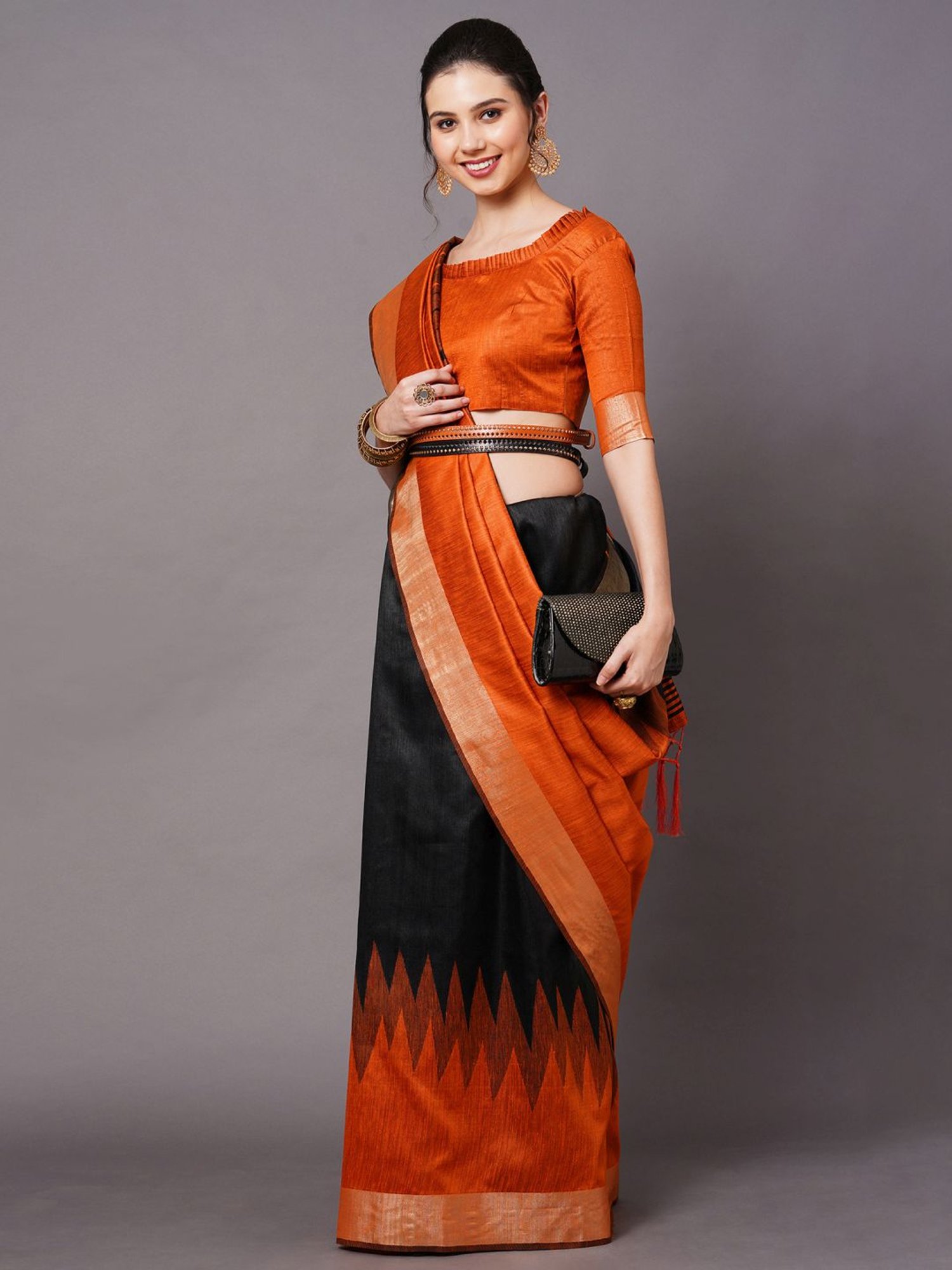 Buy Peach Best Seller Sleeveless Plus Size Sarees Online for Women in USA