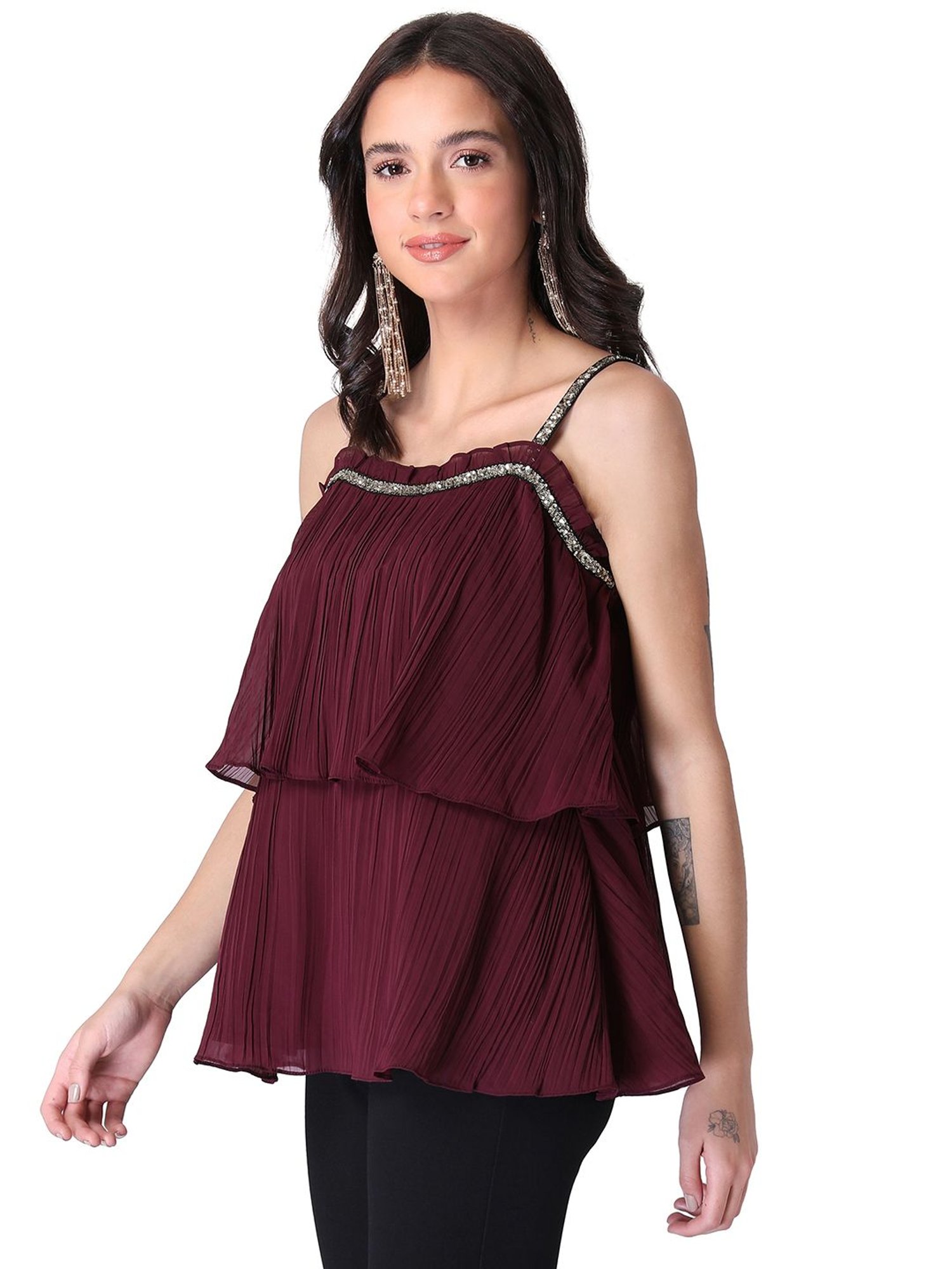 Buy FabAlley Wine Embellished Top for Women Online @ Tata CLiQ