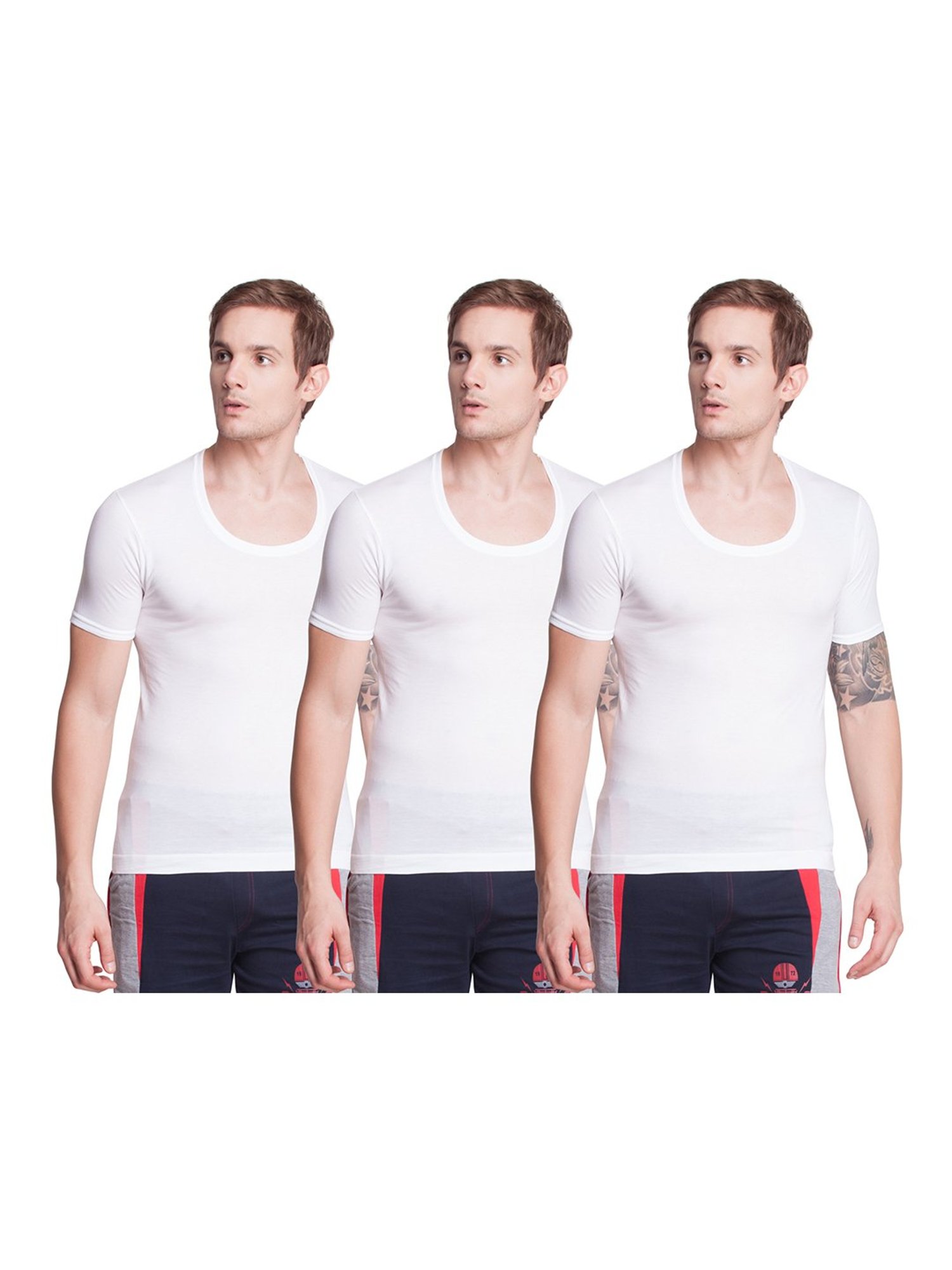 Buy Dollar Bigboss White Hutch Vests (Pack Of 3) for Mens Online @ Tata CLiQ