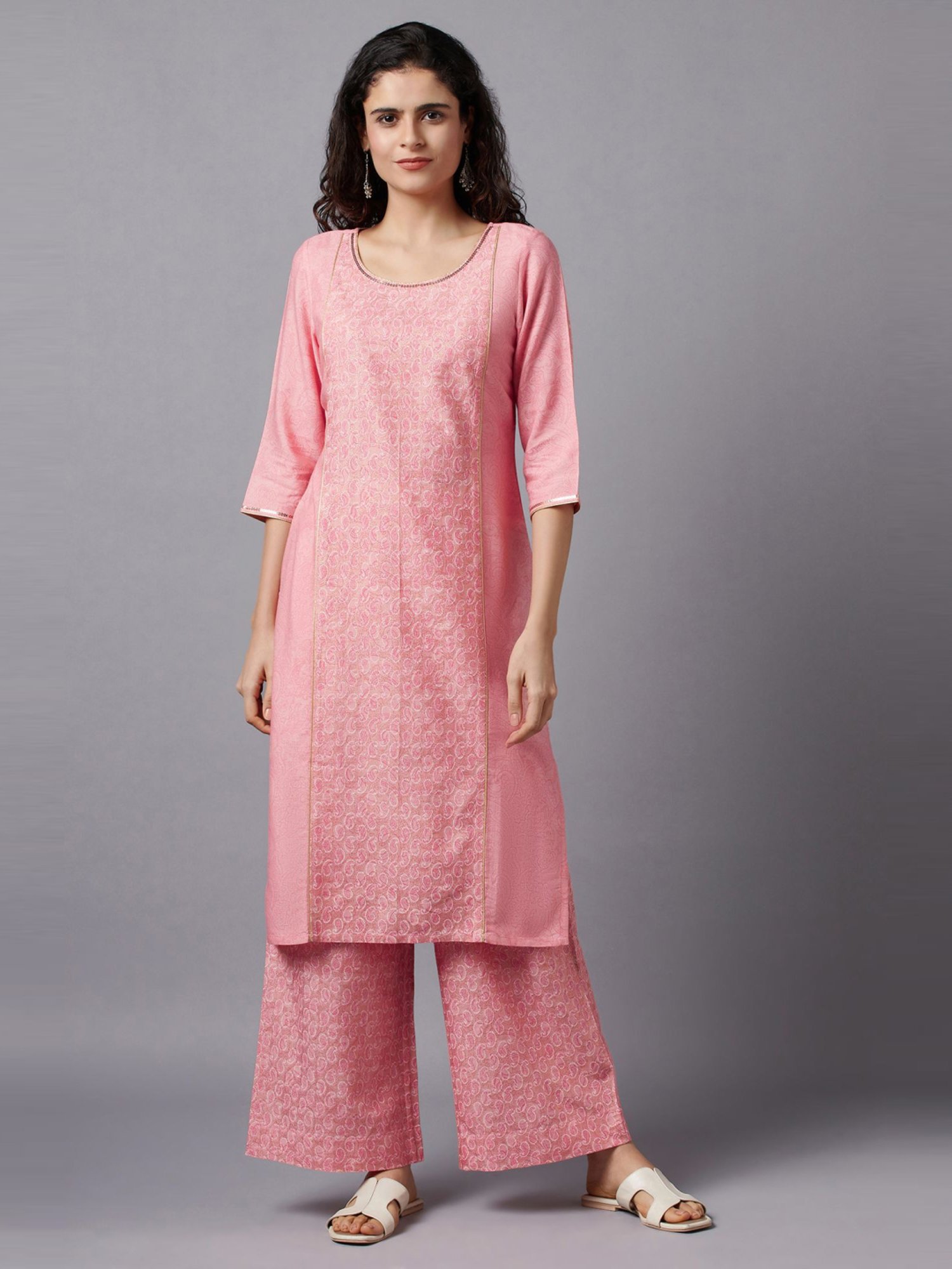 YU by Pantaloons Pink Cotton Printed Straight Kurta