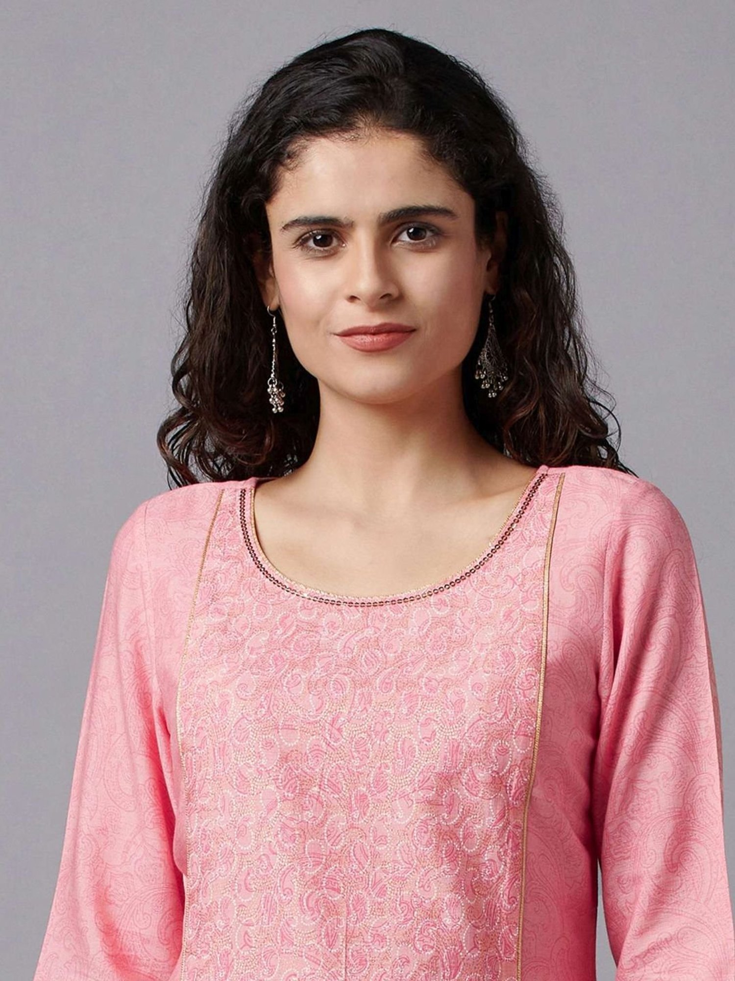 YU by Pantaloons Pink Cotton Printed Straight Kurta